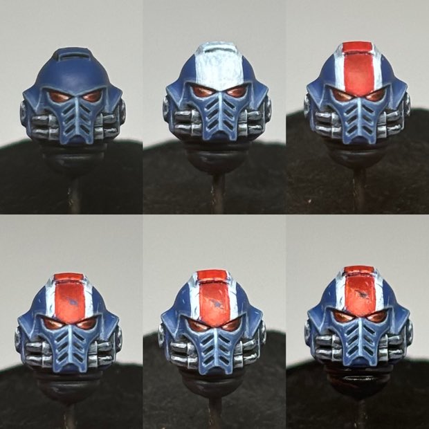 MamikonPaints's tweet image. Continuing the topic of Ultramarines as it’s March for Macragge - here we have a small workflow with a few steps from a tutorial from my Patreon. It shows how to paint the Lieutenant markings on an Ultramarine helmet. 
I hope you will enjoy!
#warhammercommunity #marchformacragge