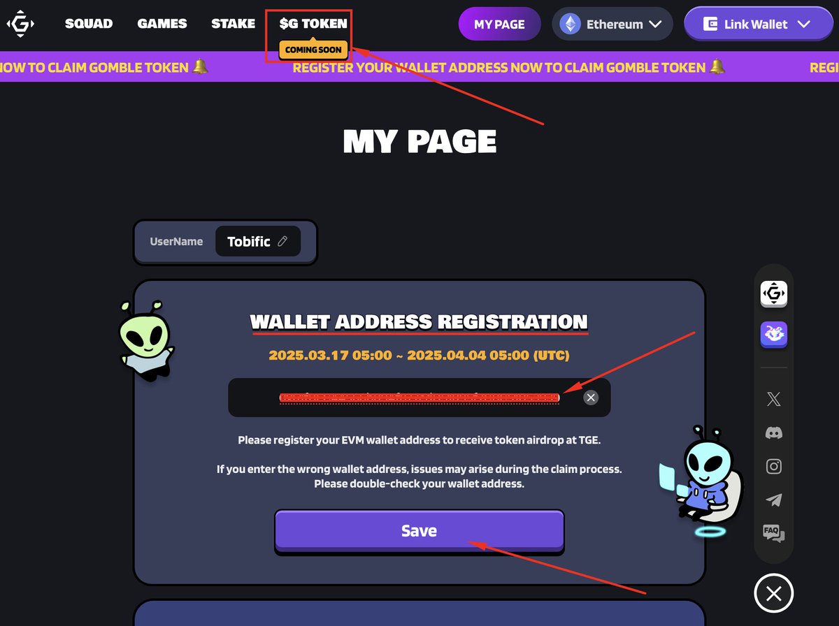 Urgent update 🚨

<a href="/gomblegames/">Gomble Games</a> airdrop registration is now LIVE

🔗 gomble.io/mypage

Submit your wallet for $G airdrop based on your NFTs or MM (points)

I have 1M+ MM, what about you? comment 👇