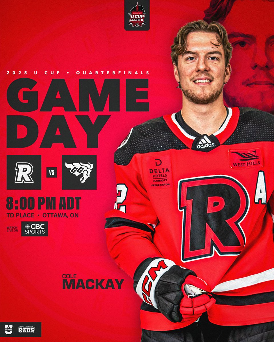 It’s Go Time REDS Nation 😤 

𝐔 𝐒𝐏𝐎𝐑𝐓𝐒 𝐌𝐞𝐧’𝐬 𝐇𝐨𝐜𝐤𝐞𝐲 𝐐𝐮𝐚𝐫𝐭𝐞𝐫𝐟𝐢𝐧𝐚𝐥𝐬
🏒 <a href="/UNBMHockey/">UNB Men’s Hockey</a> vs. <a href="/uOttawaGeeGees/">uOttawa Gee-Gees</a> 
🏟️ TD Place 
⏰ 8 PM ADT | 7 PM EDT
📺 Watch live: cbc.ca/player/sports/…
💻 Stream here: youtube.com/@cbcsports 

#goredsgo