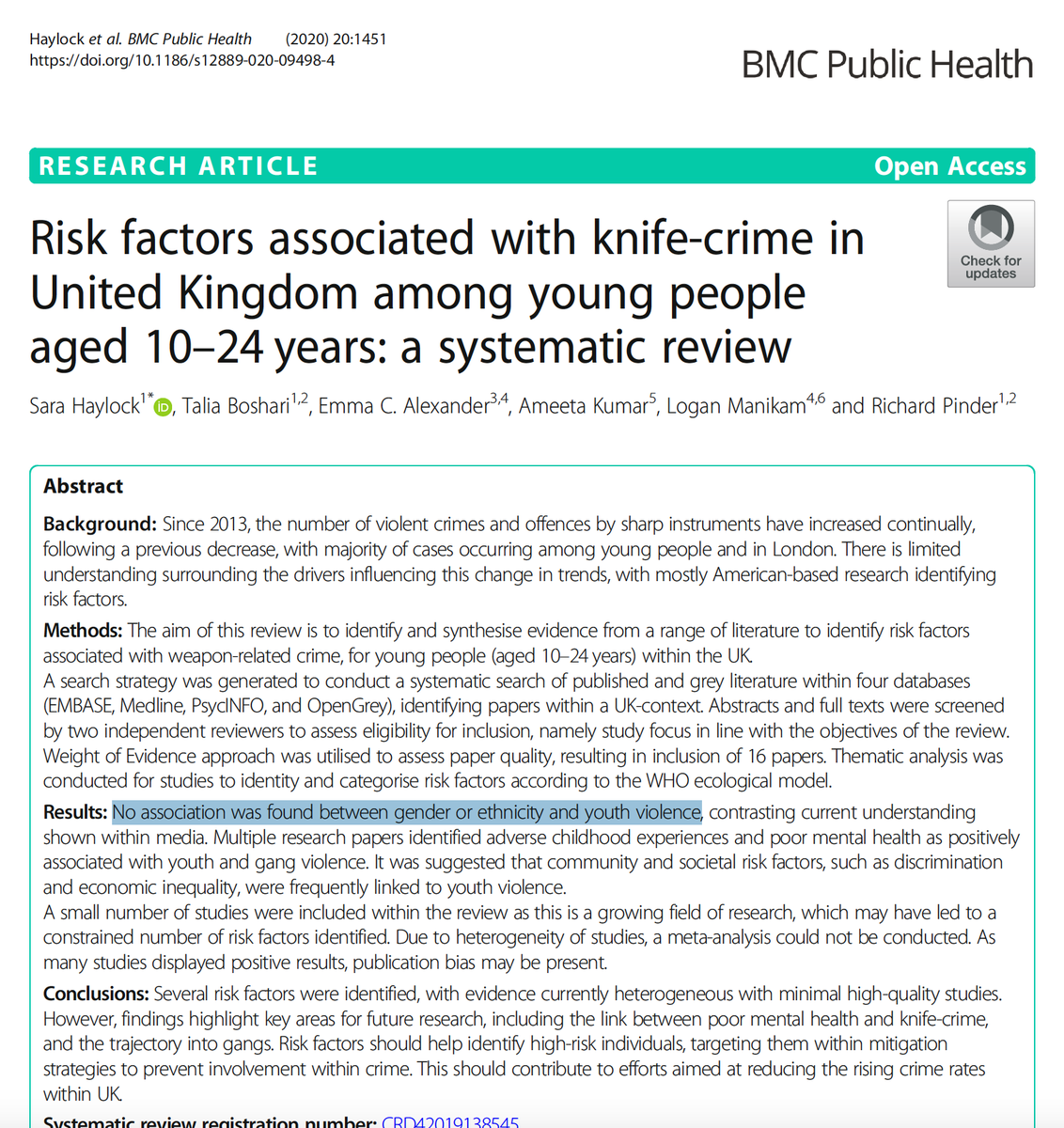 Ethnicity and knife crime: Some commentaries on the Netflix series “Adolescence” complain that the young male perpetrator who stabs a girl is white, claiming this contrasts with the reality of knife crime. However, a recent systematic review on knife crime finds that ...
1/3