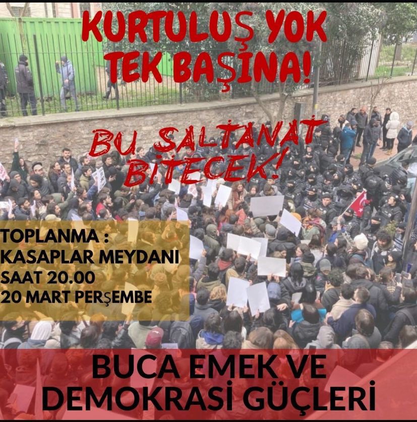 📍İzmir, Buca

Gözaltı saldırılarına karşı Buca’da bu akşam 20.00’da Kasaplar Meydanı’ndayız. 

Seçime değil, sandığa değil, #sokağa