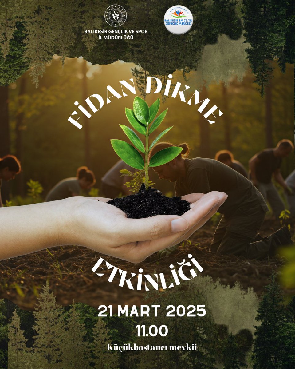 Balıkesir BM 75.Yıl Gençlik Merkezi 🇹🇷 (@gsb_bbm75yilgm) on Twitter photo 🌱 Fidan Dikme Etkinliği!
Doğaya bir nefes de sen ol! 🍃 21 Mart’ta Balıkesir Küçükbostancı’da buluşuyoruz.
📍 Saat: 11.00
🚍 Servis: 09.30’da BM 75. Yıl Gençlik Merkezi önünden kalkacak.
Birlikte yeşerecek umutlarımız var! 💚
<a href="/OA_BAK/">Dr. Osman Aşkın Bak</a> <a href="/GSBgenclik/">Gençlik Hizmetleri</a> <a href="/gencliksporbak/">Gençlik ve Spor Bakanlığı 🇹🇷</a> 🌱 Fidan Dikme Etkinliği!
Doğaya bir nefes de sen ol! 🍃 21 Mart’ta Balıkesir Küçükbostancı’da buluşuyoruz.
📍 Saat: 11.00
🚍 Servis: 09.30’da BM 75. Yıl Gençlik Merkezi önünden kalkacak.
Birlikte yeşerecek umutlarımız var! 💚
<a href="/OA_BAK/">Dr. Osman Aşkın Bak</a> <a href="/GSBgenclik/">Gençlik Hizmetleri</a> <a href="/gencliksporbak/">Gençlik ve Spor Bakanlığı 🇹🇷</a>