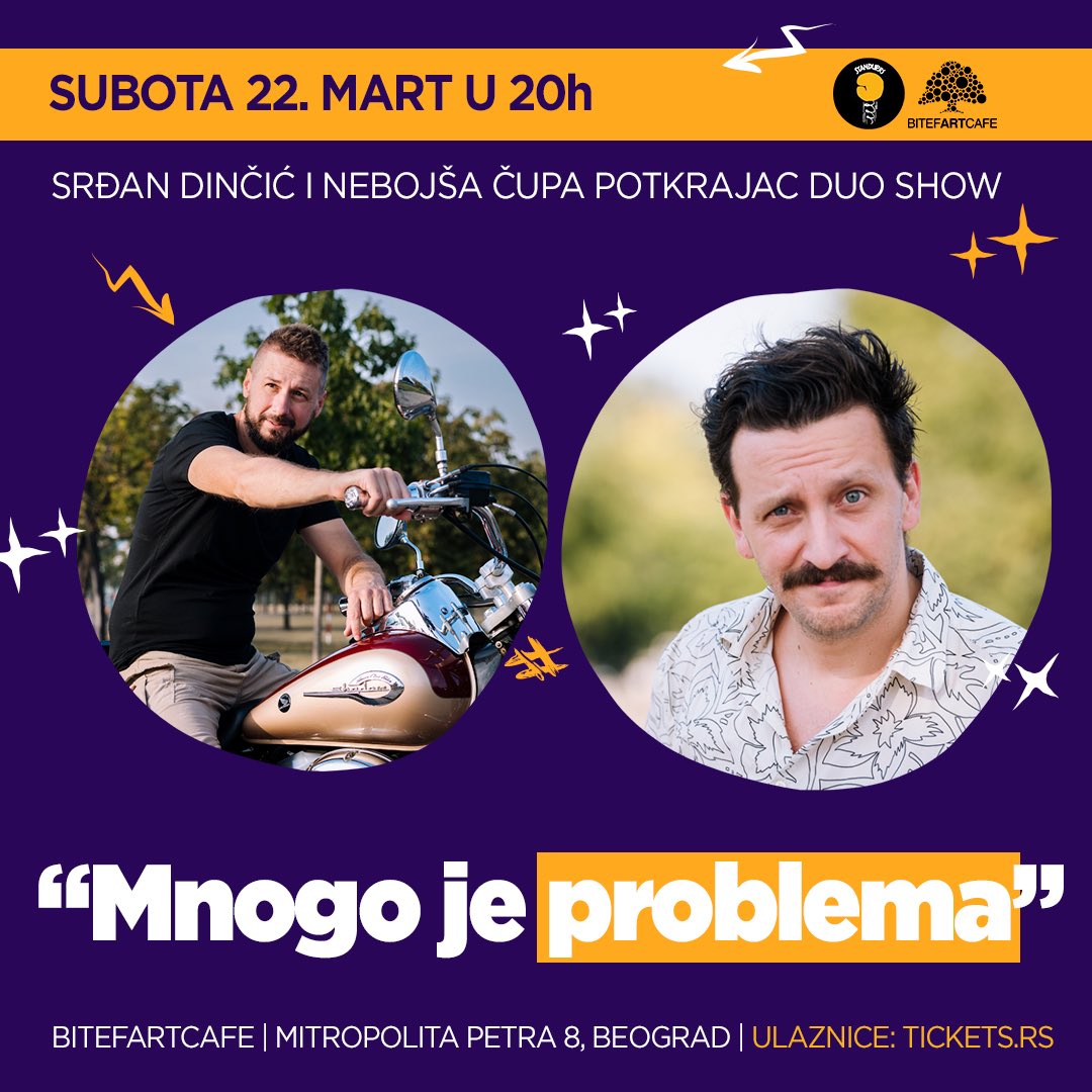 Ove subote <a href="/SrdjanDincic/">Srđan Dinčić</a> i <a href="/potkrajac/">Nebojsa Potkrajac</a> u <a href="/BitefArtCafe/">BitefArtCafe</a> 🎤

Info i ulaznice: tickets.rs/event/srdan_di…