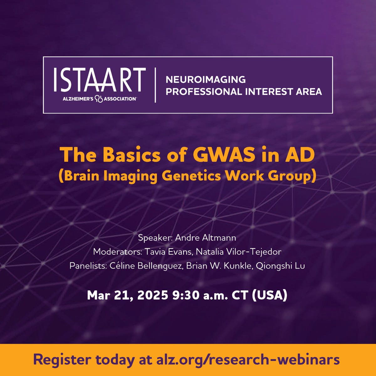 Join us tomorrow for "The Basics of GWAS in Alzheimer's Disease". Sign up here alz-org.zoom.us/webinar/regist…