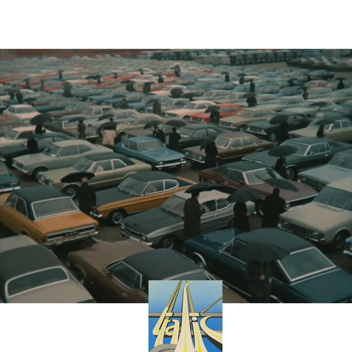 BUrbanist's tweet photo. Still images from the film "Trafic" by #JacquesTati 1971
[Polyptych in praise of the #multistoreycarpark] 

#urbandecay 
#unsustainability 
#suburbansprawl 
#suburbanalism 
#cardependency 
#stilllifeofcars 
#privatizedpublicspace 
#padaniaclassics https://t.co/8oaVUsAtIR