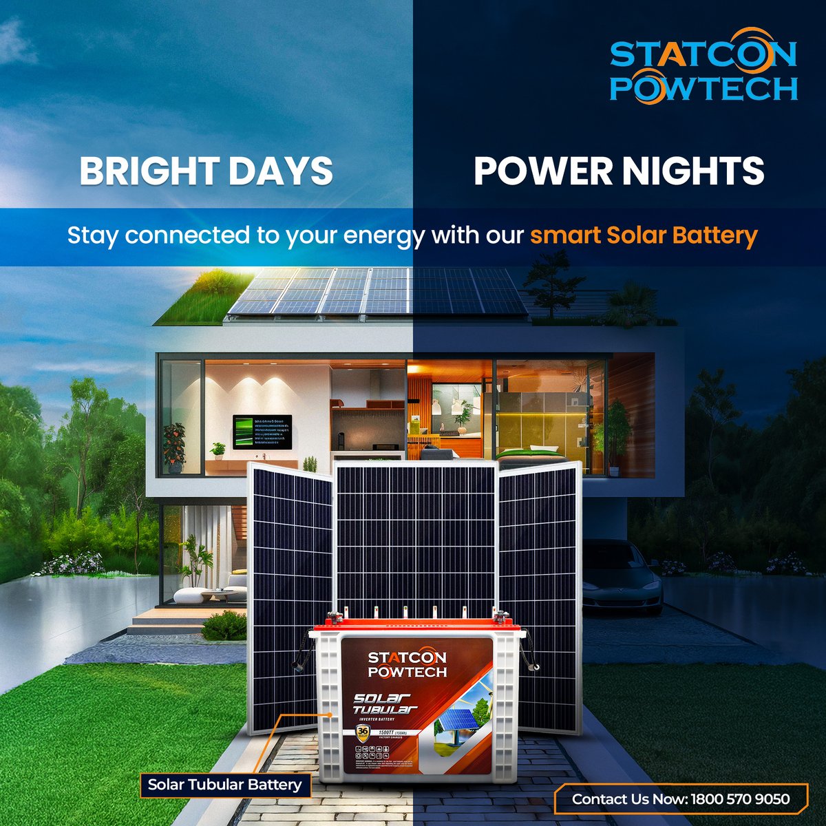 PowtechOfficial's tweet photo. Stay connected to uninterrupted energy with Statcon Powtech's smart Solar Tubular Battery. 

💡 Reliable.
⚡ Efficient.
🌱 Sustainable.

📞 Contact us now: 1800 570 9050

#SolarEnergy #RenewableEnergy #StatconPowtech #SolarBattery #BrightDaysPowerNights https://t.co/O3g590mJqY