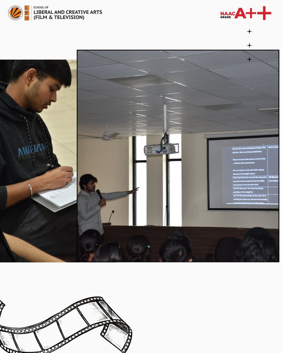LPUFilm's tweet image. Day 2 of the Production Design Workshop at LPU’s Film &amp;amp; TV Dept is underway! Under Boishali Sinha’s guidance (25+ films), students are tackling scripting and set ideas. Their passion is inspiring! #LPUFilmTV #ProductionWorkshop #FutureFilmmakers #lpu
