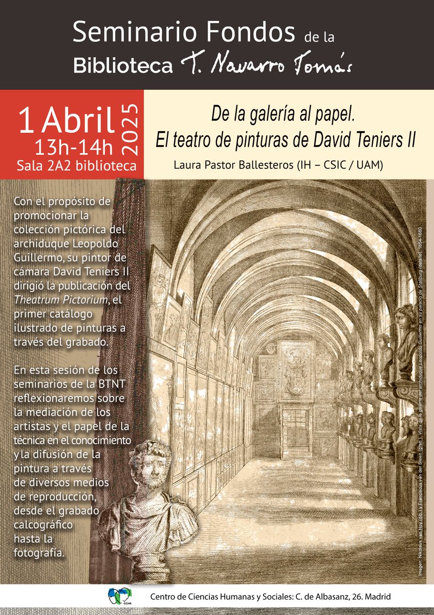José Ramón Marcaida (@joserramarcaida) on Twitter photo 📣 Próxima sesión del Seminario Fondos de la Biblioteca Tomás Navarro Tomás, a cargo de nuestra compañera Laura Pastor Ballesteros (IH).
"De la galería al papel. El teatro de pinturas de David Teniers II"
📅 1 de abril, 13.00h <a href="/CCHS_CSIC/">Ciencias Humanas y Sociales (CCHS - CSIC)</a>
¡Os esperamos! #SeminarioFondosTNT 📣 Próxima sesión del Seminario Fondos de la Biblioteca Tomás Navarro Tomás, a cargo de nuestra compañera Laura Pastor Ballesteros (IH).
"De la galería al papel. El teatro de pinturas de David Teniers II"
📅 1 de abril, 13.00h <a href="/CCHS_CSIC/">Ciencias Humanas y Sociales (CCHS - CSIC)</a>
¡Os esperamos! #SeminarioFondosTNT