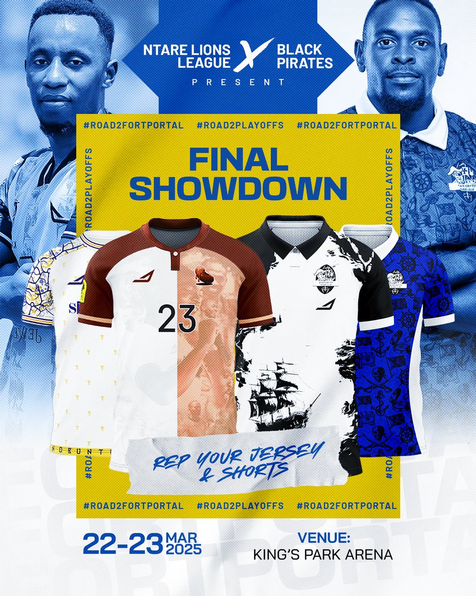 Ntare Lions League (@ntare_league) on Twitter photo Here is the #NLLXV Final Game Week!
This weekend we are partnering with <a href="/piratesrugbyUG/">PIRATES RUGBY</a> in the NLLXBlackPirates collabo before we head to FortPortal for the Finale.
Come through this weekend at Kings Park Arena.
Rep your jersey and join the
#Road2FortPortal
#Road2Playoffs Here is the #NLLXV Final Game Week!
This weekend we are partnering with <a href="/piratesrugbyUG/">PIRATES RUGBY</a> in the NLLXBlackPirates collabo before we head to FortPortal for the Finale.
Come through this weekend at Kings Park Arena.
Rep your jersey and join the
#Road2FortPortal
#Road2Playoffs