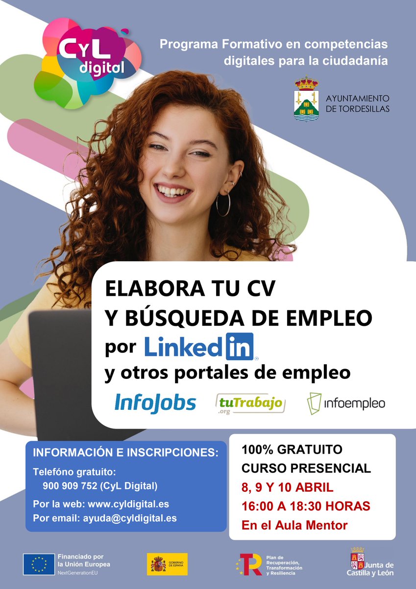 📢 ¡Nuevo curso gratuito y presencial en Tordesillas! 

📝 "ELABORA TU CV Y BÚSQUEDA DE EMPLEO POR LinkedIn Y OTROS PORTALES DE EMPLEO" 💼🔍

⏳ ¡Date prisa, las plazas se acaban pronto! 🚀🔥

⭐️⭐️⭐️⭐️⭐️ ¡Un curso muy recomendable! 🙌💡

+Info: cyldigital.es/curso/elabora-…