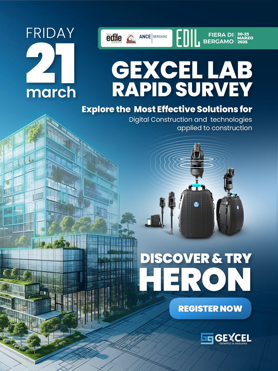 GexcelSrl's tweet image. 🚀 Join Gexcel at EDIL 2025 in Bergamo (March 21-23)! 🏗️
Catch us at "LABORATORI I.T.S." with live demos of our HERON 3D mapping system 🔍 — March 21st at 11:00 AM & 3:00 PM.
🎟️ Get your free ticket 👉 bit.ly/4ilooYU
#GexcelHERON #BIM #SLAM #3Dmapping #Innovation