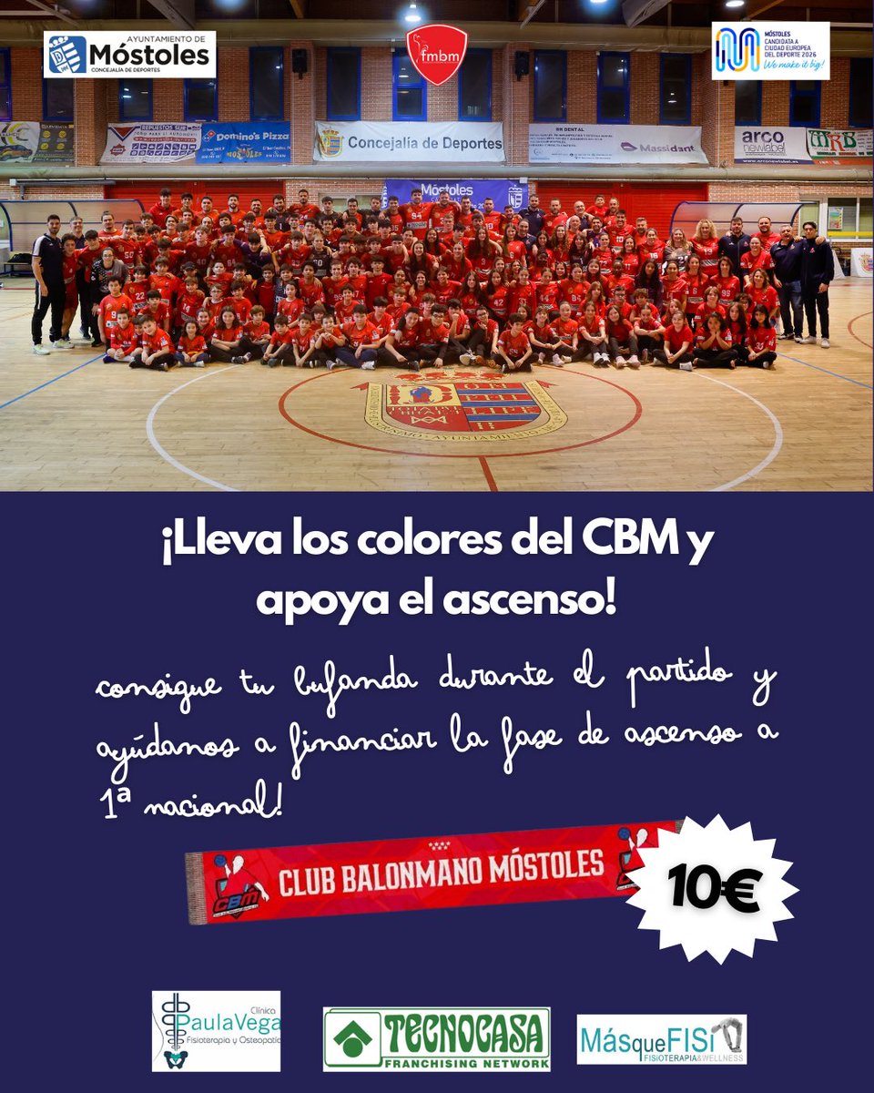 🟥🟦 ¡Lleva los colores del CBM y apoya el ascenso! 🟦🟥

📢 Consigue tu bufanda durante el partido y ayúdanos a financiar la fase de ascenso a 1ª Nacional. ¡Anima con orgullo y haz que Villafontana sea una caldera! 🔥💪🏼