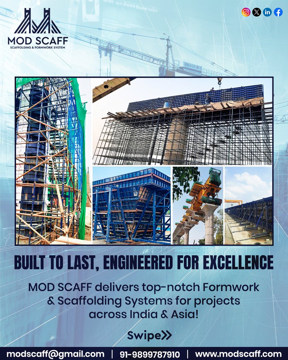 ModscaffIndia's tweet image. 🏗 Building the Future with Strength &amp;amp; Innovation! 🚀 

📱: 989 978 7910
🌐: modscaff.com (Link in Bio)

#ModScaff #ScaffoldingSolutions #FormworkExperts #BuildingTheFuture #ConstructionLife #InfrastructureGrowth #BridgeConstruction #TunnelEngineering #HighRiseProjects