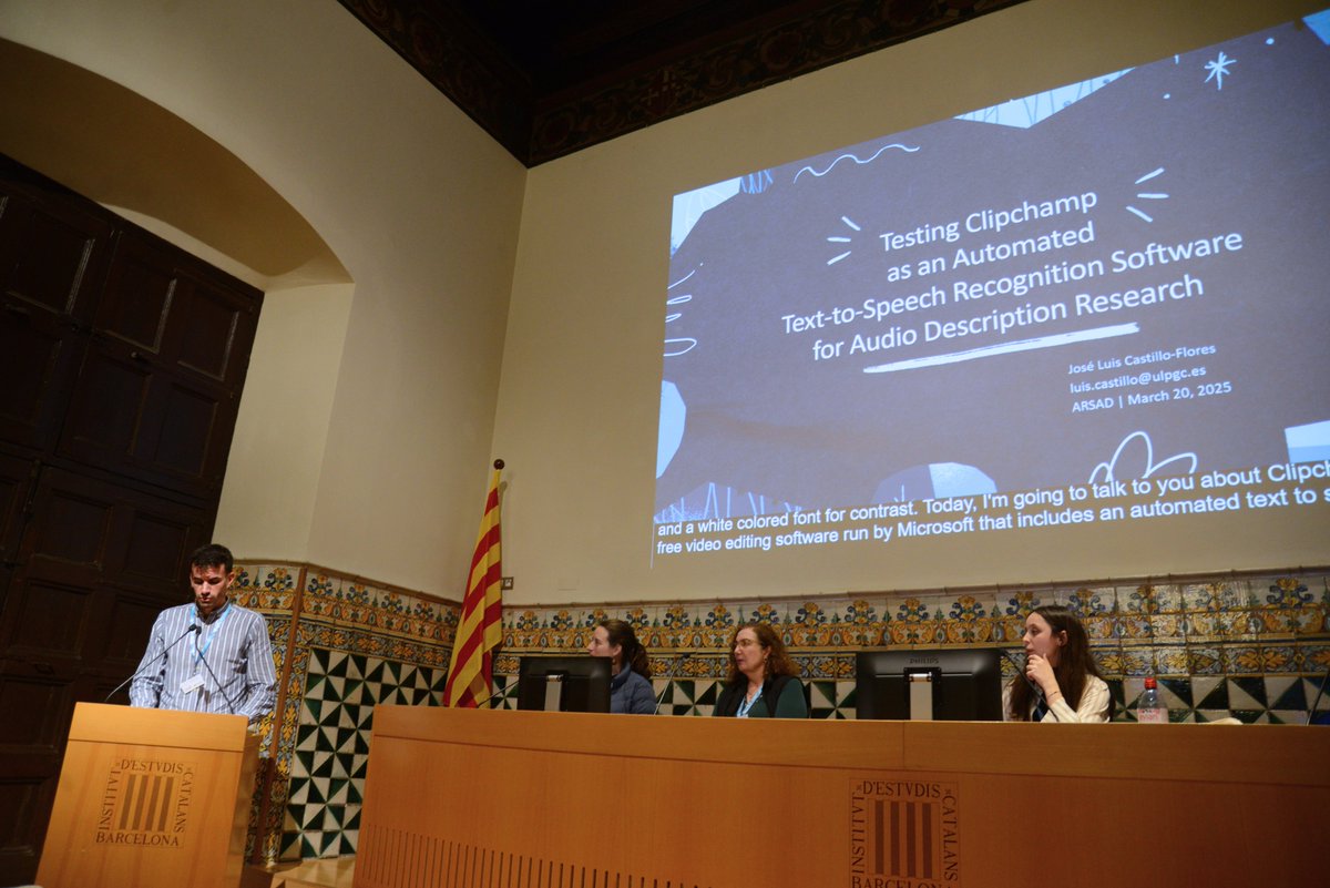 José-Luis Castillo-Flores (Univ. de las Palmas) tested Clipchamp’s automated text-to-speech for audio description research.

🎧 Results? Blind and partially sighted users were impressed! A great tool for AD research on a budget.

#ARSAD2025