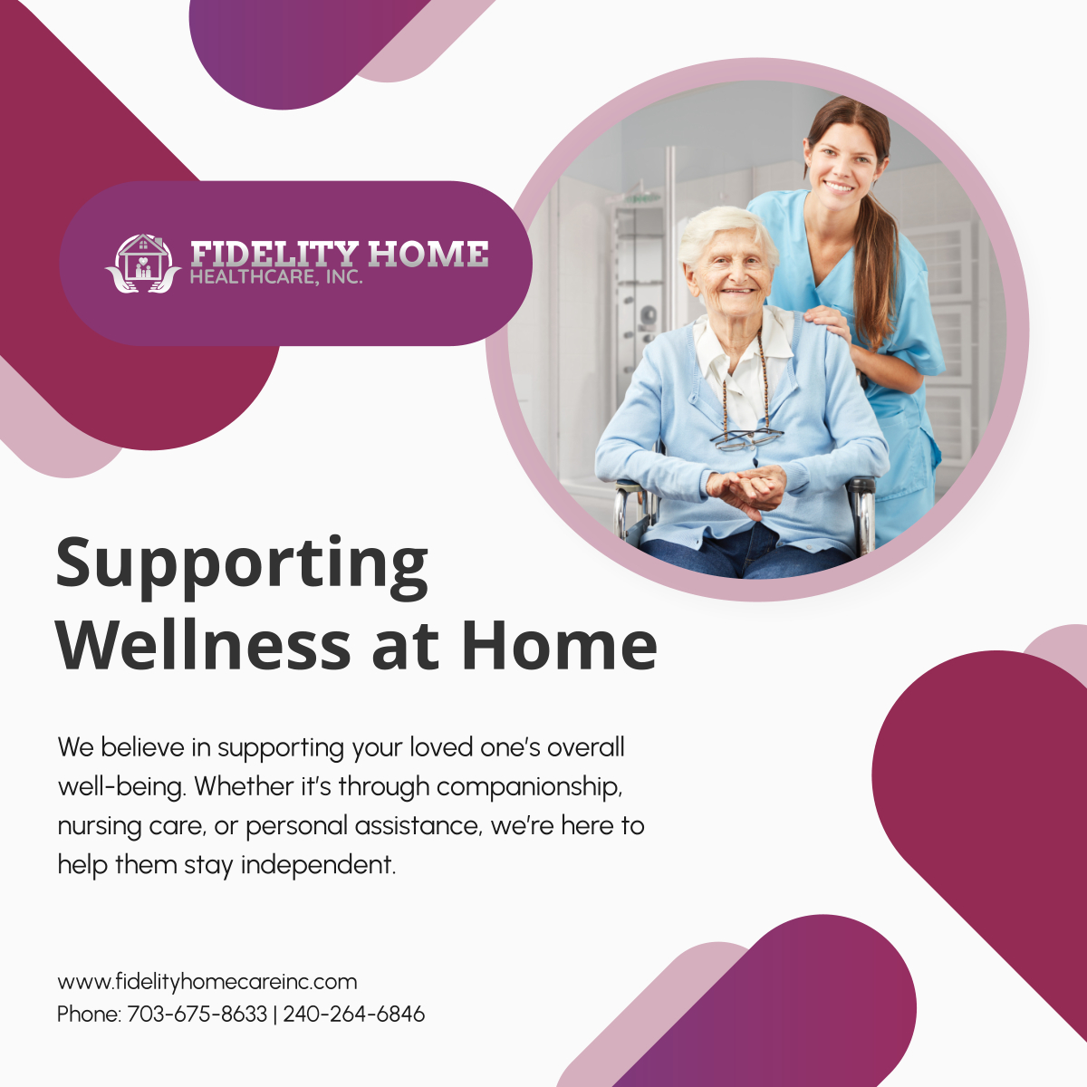 Fidelityhhc's tweet photo. Our services help individuals maintain their independence and wellness at home. Reach out today to see how we can assist you and your loved ones! 

#HomeHealthCare #LaurelMD #WellnessSupport https://t.co/rga7vFKgas