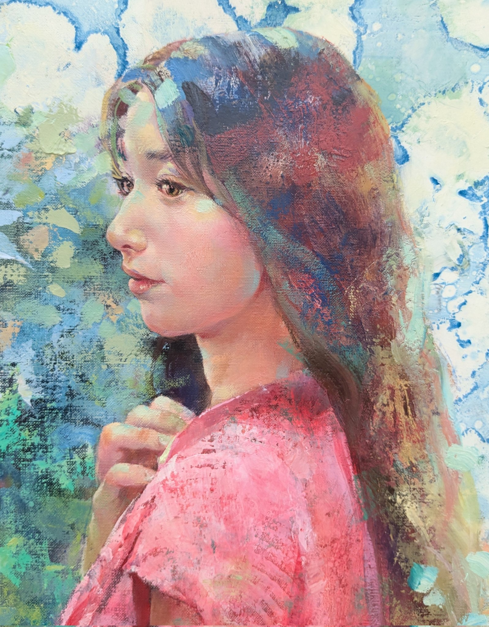 ◇◇川畑太 「朝の陽」 油彩 油絵 人物画 女性像 6F◇◇