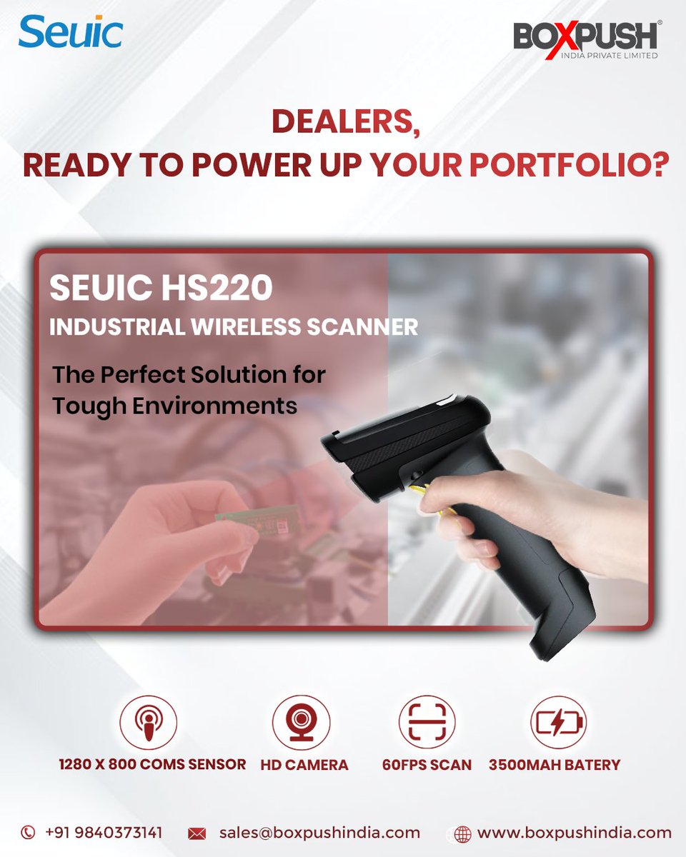 Boxpush024's tweet image. Seuic HS220 Industrial Wireless Scanner – the perfect solution for tough environments.

Contact us today for dealer-exclusive pricing!  

📩: sales@boxpushindia.com 

 #SeuicHS220 #IndustrialScanner #Boxpush #DealerNetwork #BarcodeSolutions #AIDC #BoostYourSales