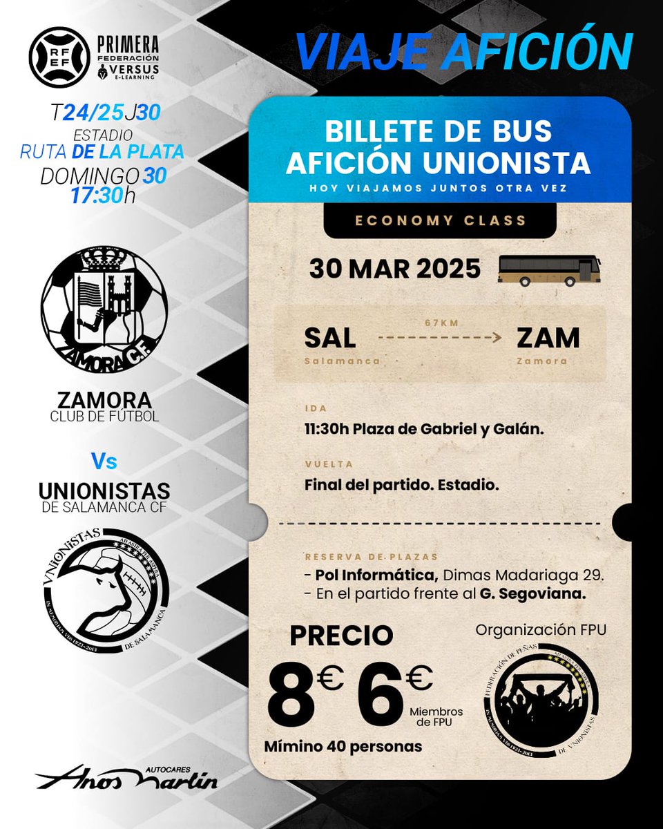🚌Viaje a Zamora

Bus 1: Lleno
Bus 2: Lleno
Bus 3: Lleno
Bus 4: Lleno
Bus 5: 1️⃣8️⃣/5️⃣5️⃣

Apúntate en <a href="/polinfpro/">Pol Informática 👩🏾‍💻</a>

🙏Ayúdanos trayendo el 💶 justo.

📅Domingo 30 Marzo
🛫Salida: 11:30h
📍Plaza Gabriel y Galán
💶Precio: 8€ (6€ miembros FPU)

#ViajamosJuntosOtraVez