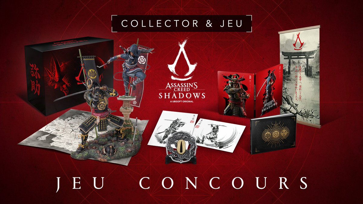 Assassin's Creed FR (@assassinsfr) on Twitter photo JEU CONCOURS - COLLECTOR 🎮 🦅
Assassin's Creed Shadows est là ! ❤️🏯
Tentez de gagner ce lot exceptionnel :
♥️ Liker ce post
✅ S'abonner aux comptes <a href="/AssassinsFR/">Assassin's Creed FR</a> et <a href="/UbisoftFR/">Ubisoft FR 🇫🇷</a>
💬 Commenter votre plateforme entre PC, PS5 et Xbox Series X
T.A.S le 28/03 ! Bonne chance 🥷 JEU CONCOURS - COLLECTOR 🎮 🦅
Assassin's Creed Shadows est là ! ❤️🏯
Tentez de gagner ce lot exceptionnel :
♥️ Liker ce post
✅ S'abonner aux comptes <a href="/AssassinsFR/">Assassin's Creed FR</a> et <a href="/UbisoftFR/">Ubisoft FR 🇫🇷</a>
💬 Commenter votre plateforme entre PC, PS5 et Xbox Series X
T.A.S le 28/03 ! Bonne chance 🥷