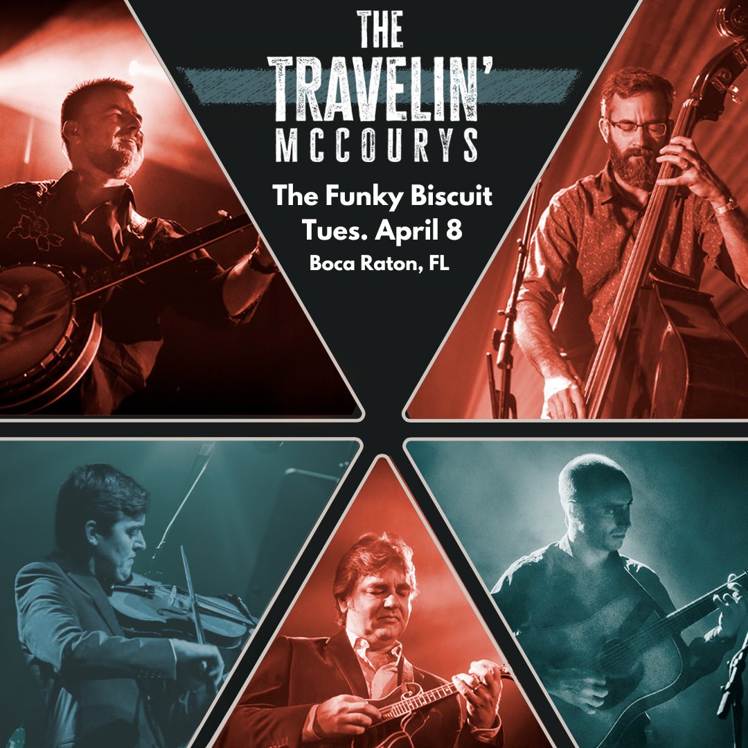 BOCA RATON! We’re travelin’ your way on Tuesday, April 8! Join us at the Funky Biscuit 🥓🪕

#travelinmccourys #ontour #bocaraton #livemusic #bluegrass