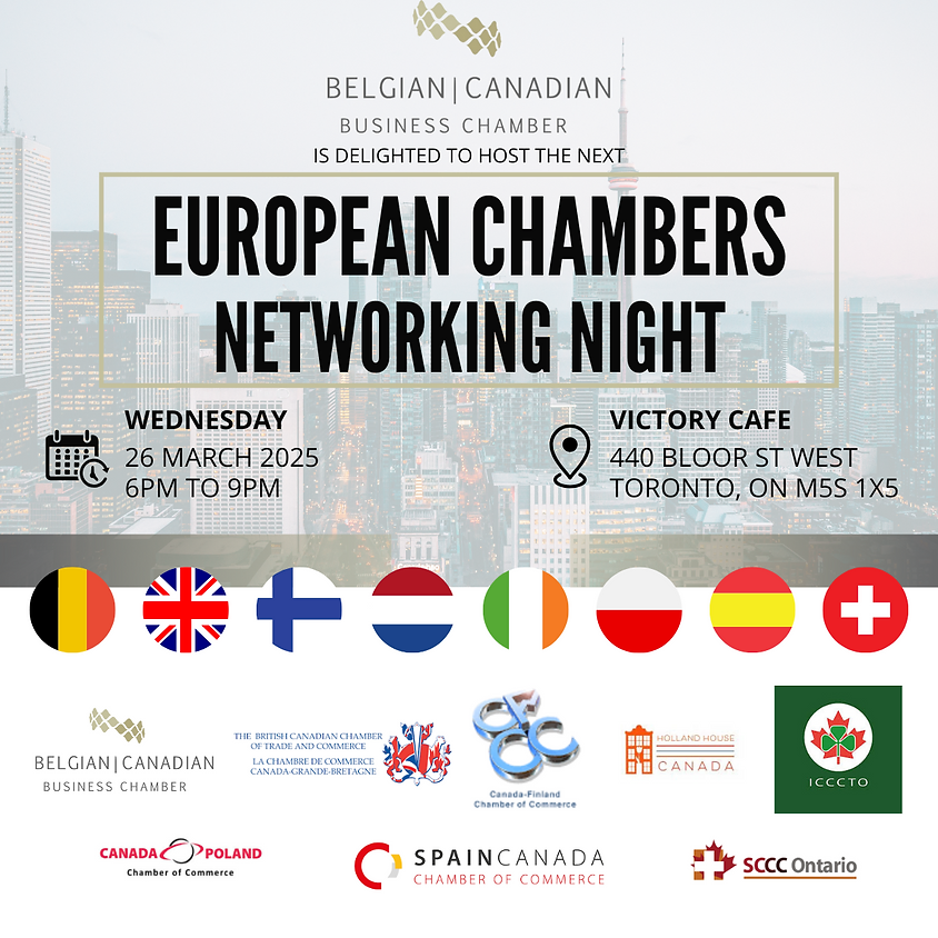 Join us at the EU Networking Night!
Hosted by the Belgian Canadian Business Chamber, this event is perfect for connecting with members of various EU chambers.
📅 Mar 26, 2025, 6:00–9:00 PM
📍 Victory Café, 440 Bloor St W, Toronto, ON M5S 1X5
Register here: vist.ly/3mxrxki