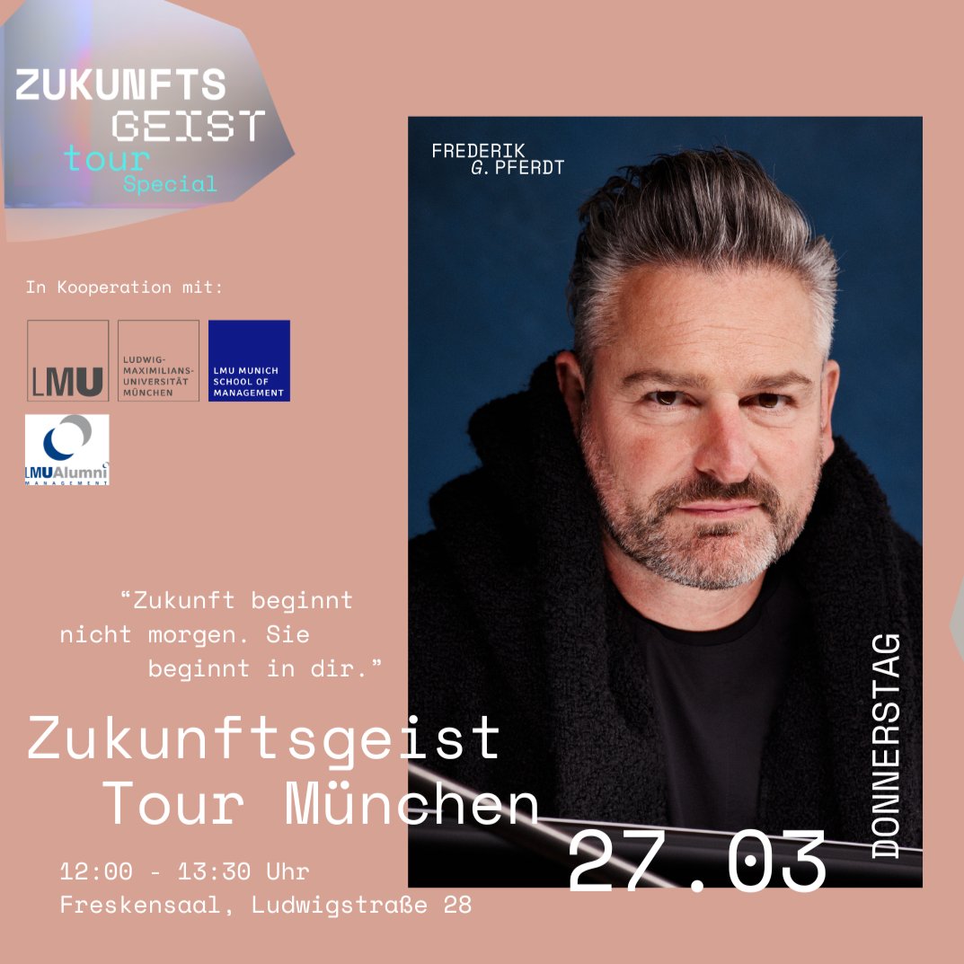 Googles erster Chief #Innovation  Evangelist, Dr. Frederik Pferdt kommt am Donnerstag, 27. März nach München. Ort #lmu  München, Freskensaal.
Zeit: 12:00Uhr. Veranstaltung kostenfrei, aber anmeldungspflichtig - Plätze begrenzt!:
👉mercator.bwl.uni-muenchen.de/kurse/dss-zgt-…
#inspiration #Zukunft