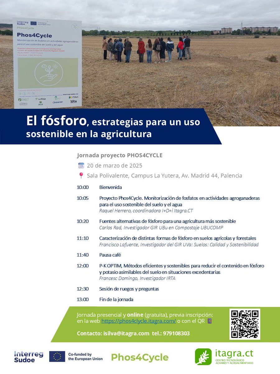 🔴Ahora

Estamos en las Jornadas "El fósforo, estrategias para un uso sostenible en la agricultura”, enmarcada dentro del proyecto europeo Phos4Cycle sobre monitorización de fosfatos en actividades agroganaderas para el uso sostenible del suelo y el agua.

<a href="/ITAGRACT/">ITAGRA.CT</a> 
#Phos4Cycle