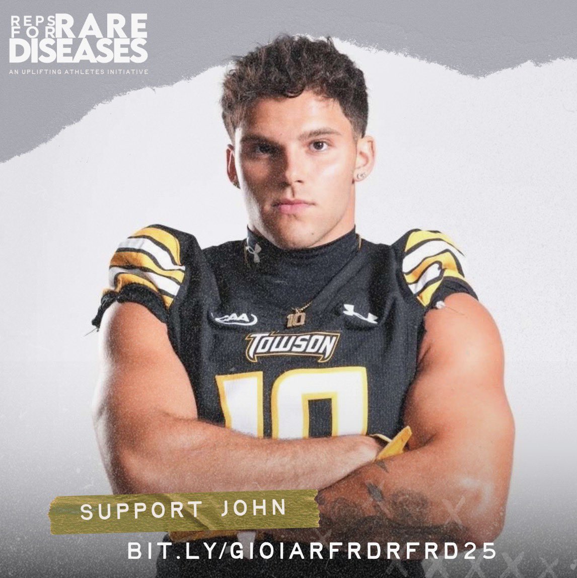 John Gioia Jr (@jgioia8) on Twitter photo 95% of #rarediseases lack an FDA approved treatment. I am teaming up with <a href="/UpliftingAth/">Uplifting Athletes</a> to change that! Join us & pledge for each rep of 225 I put up at <a href="/Towson_FB/">Towson Football</a> Pro Day! #WeTackleRare LINK IN BIO 95% of #rarediseases lack an FDA approved treatment. I am teaming up with <a href="/UpliftingAth/">Uplifting Athletes</a> to change that! Join us & pledge for each rep of 225 I put up at <a href="/Towson_FB/">Towson Football</a> Pro Day! #WeTackleRare LINK IN BIO