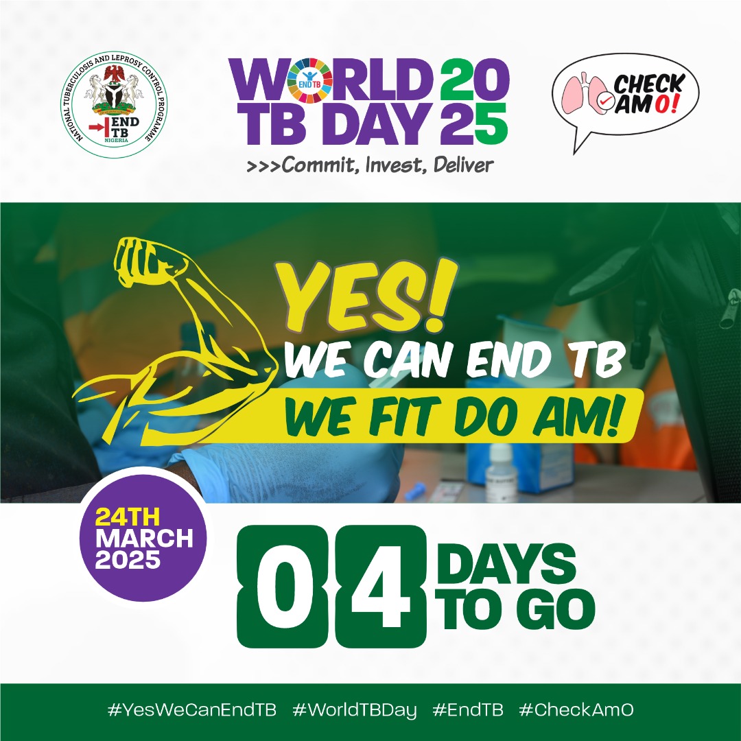 Only 4 days left, World TB Day is almost here! 
Let's ramp up the fight against TB, join us in spreading awareness and making a difference. 
#YesWeCanEndTB #WorldTBDay #EndTB #CheckAmO