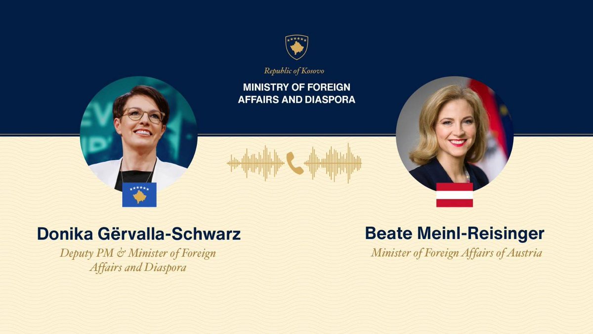 Donika Gërvalla-Schwarz (@gervallaschwarz) on Twitter photo Ein sehr freundschaftliches und offenes Gespräch mit der neuen Außenministerin Österreichs zu einer Reihe von Themen in geopolitisch unruhiger Zeit unterstreicht die tiefe Verbundenheit unserer beiden Länder.
Es war mir ein echtes Vergnügen, liebe <a href="/BMeinl/">Beate Meinl-Reisinger</a>!
🇽🇰🫶🇦🇹 Ein sehr freundschaftliches und offenes Gespräch mit der neuen Außenministerin Österreichs zu einer Reihe von Themen in geopolitisch unruhiger Zeit unterstreicht die tiefe Verbundenheit unserer beiden Länder.
Es war mir ein echtes Vergnügen, liebe <a href="/BMeinl/">Beate Meinl-Reisinger</a>!
🇽🇰🫶🇦🇹
