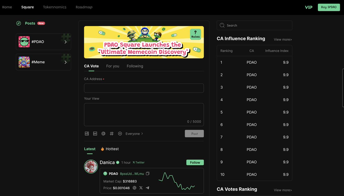 PDAO_sol's tweet image. 🚀 PlayerDAO Square CA Voting is Coming Soon! 🗳️💰

PlayerDAO is launching its Square CA Voting feature, bringing true decentralization and community engagement to the forefront! Now, you can submit, vote, and interact with your favorite contract addresses (CAs) and share in a…