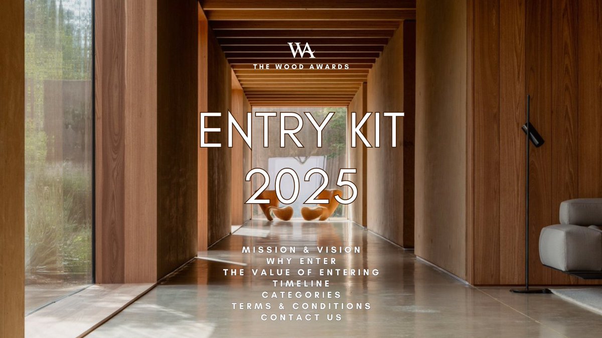 📢 The Wood Awards 2025 Entry Kit is live! 🌲🏆

Everything you need to enter: timeline, categories, T&amp;Cs &amp; more. Entries are open until May 23 – get involved!

We’ll be breaking down each section over the next few weeks. Download now → woodawards.com/enter

#WoodAwards25