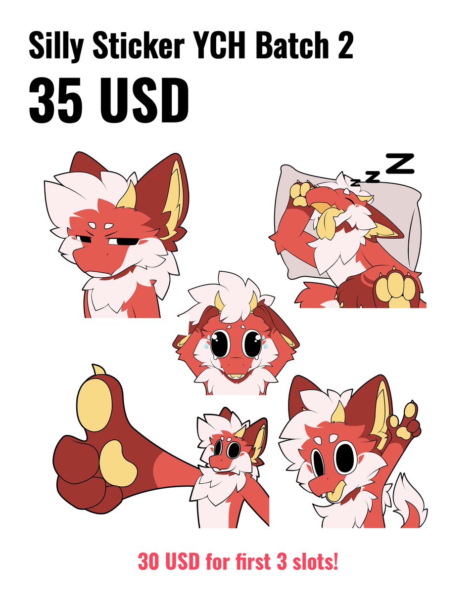 SILLY STICKERPACK YCH BATCH 2 AVAILABLE! 

GET SOME STICKER TO LIVE UP YOUR CHAT! (or to spam someone :0)

reshare appreciated :3
DM me to get yours! First 3 slots get special price!

#furry #furryart #furryych #furryartist #flavyartcomms