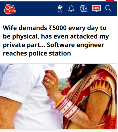 And people are asking-
"why are men not interested in marriage these days?"

Wife demanded ₹5,000 per day for physical relations and refused intimacy unless her financial demands were met.

When the husband talked about #divorce, the wife demanded ₹45 lakh as a settlement.