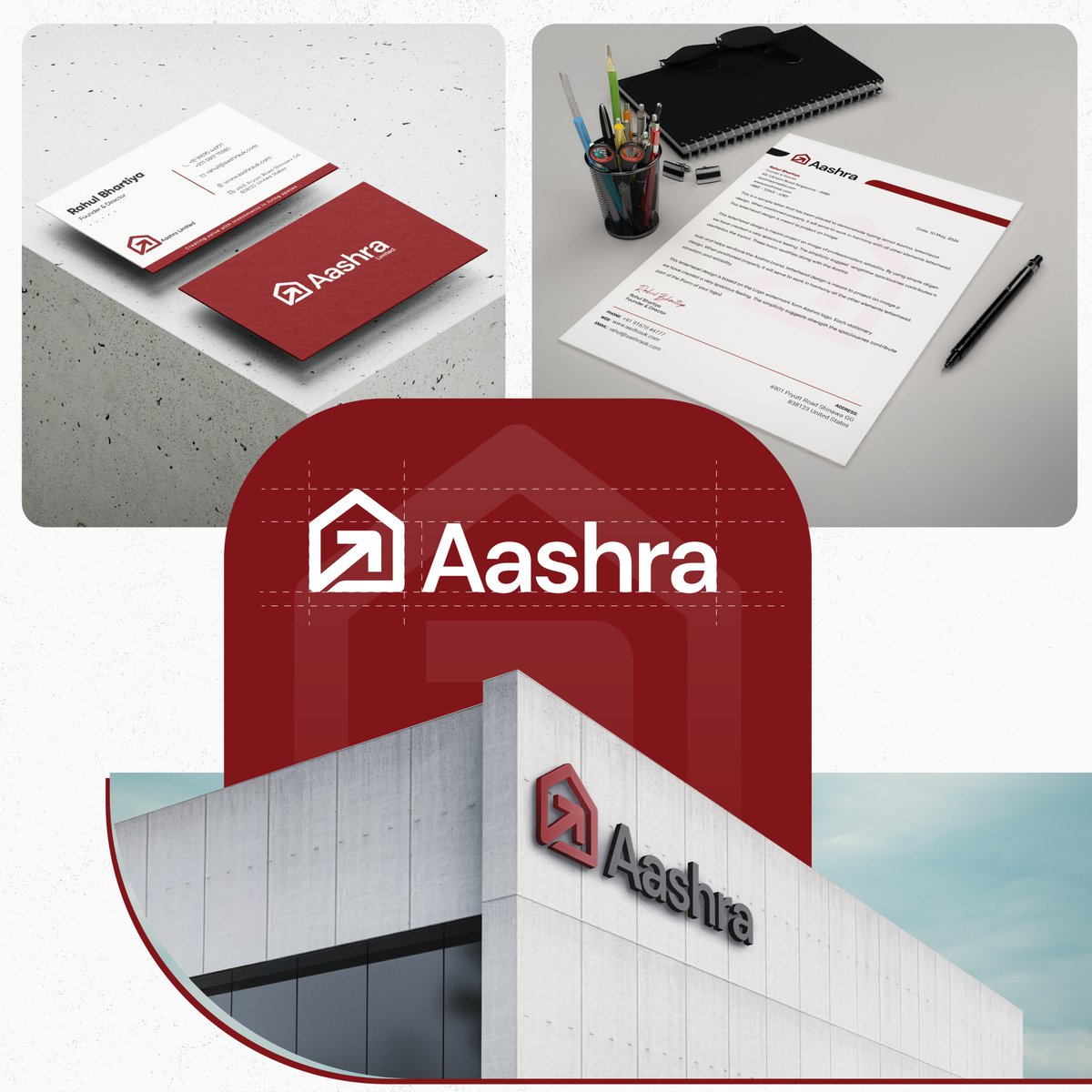 VerveMediaIndia's tweet image. At #VerveMedia, we take pride in crafting identities that reflect ambition &amp;amp; trust.

Presenting the logo, letterhead &amp;amp; visiting card for Aashra, a bespoke UK real estate investment brand. If you’re looking for branding that speaks volumes, let’s connect
 #logodesigning #branding