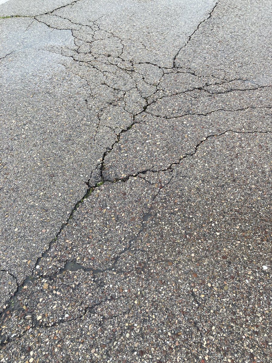 Las lluvias sirven también para visualizar mejor los deterioros de los pavimentos de nuestras vías (foto tomada el 20/03/2025 frente al nº 3 de la calle Prof. Aranguren de la Ciudad Universitaria de Madrid).
