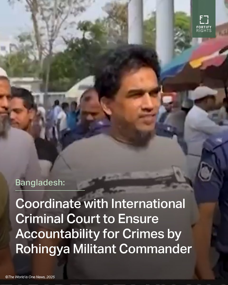 Fortify Rights (@fortifyrights) on Twitter photo On March 18, Bangladeshi authorities arrested ARSA Commander-in-Chief Ata Ullah and other senior leaders in Dhaka—the same day <a href="/FortifyRights/">Fortify Rights</a> released a report detailing international crimes allegedly ordered by Ata Ullah.
Bangladesh should coordinate with the International On March 18, Bangladeshi authorities arrested ARSA Commander-in-Chief Ata Ullah and other senior leaders in Dhaka—the same day <a href="/FortifyRights/">Fortify Rights</a> released a report detailing international crimes allegedly ordered by Ata Ullah.
Bangladesh should coordinate with the International