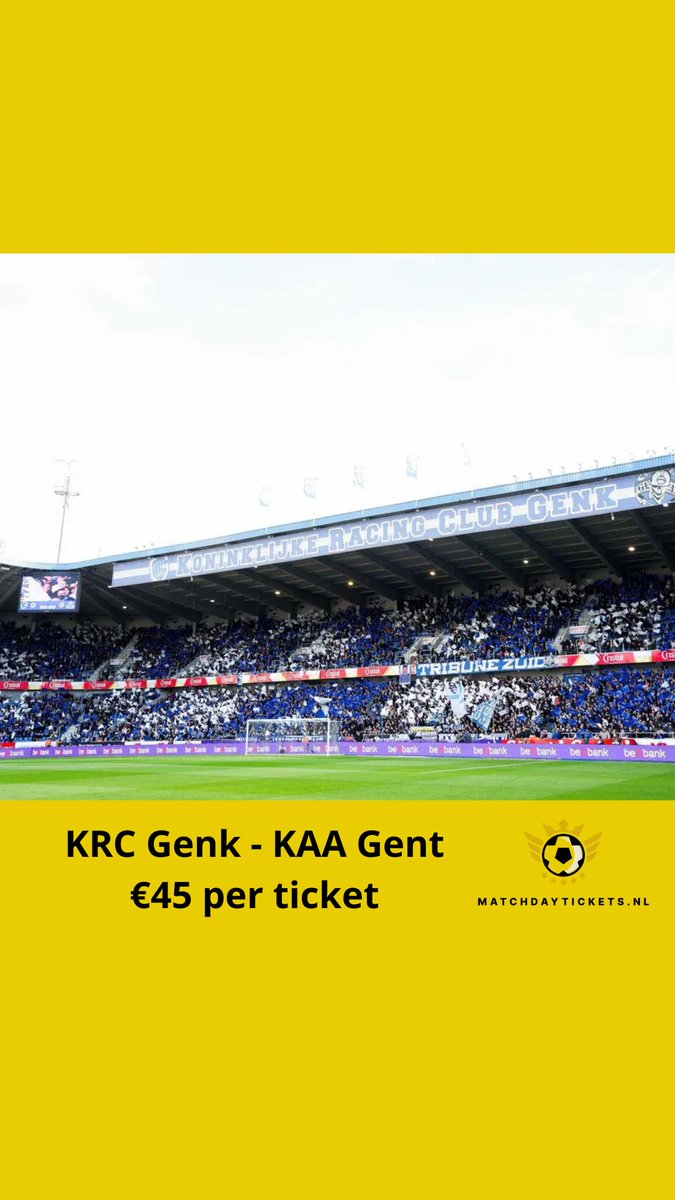 Matchdayticket_'s tweet photo. KRC Genk - KAA Gent
📅 Zondag 30 maart 2025
🏟 Cegeka Arena (24.000)
⚽️ €45 per ticket

De start van de Championship Play-Offs!

✅ Nu te boeken op onze site:
https://t.co/l50OLOddGh
📸 Instagram: 
@matchdaytickets.nl

#krcgenk #kaagent #voetbaltrip  #jupilerproleague https://t.co/POayQsA23R