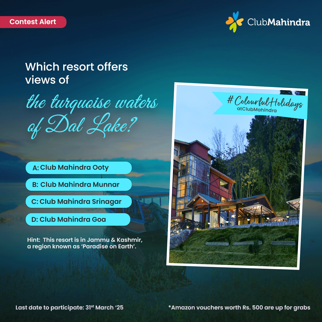 clubmahindra's tweet photo. #ContestAlert 5 of 14 

Participate in all #ColourfulHolidaysatClubMahindra 

STEPS

1) Commenting using #ColourfulHolidaysatClubMahindra &amp; tagging 4 friends &amp; @clubmahindra is mandatory.

2) Participate in all 14 contest posts. Winners get Amazon vouchers worth INR 500 each https://t.co/OfUFqmKALM
