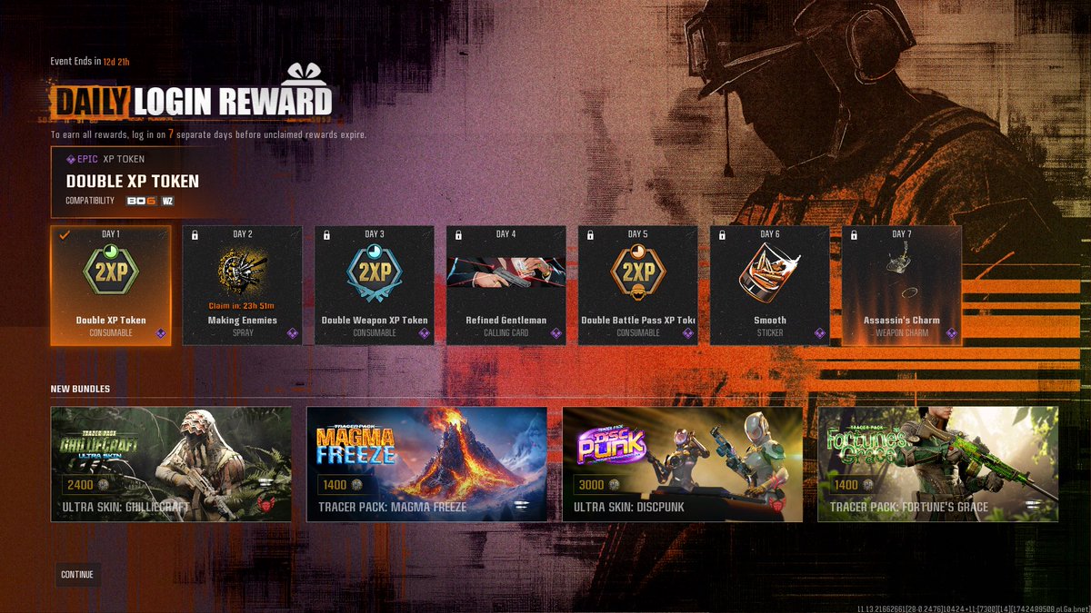 NEW ‘Daily Login Rewards’ are LIVE in #BlackOps6:

💥 Login on 7 separate days to unlock the ‘Assassins Charm’ Weapon Charm — and MORE!