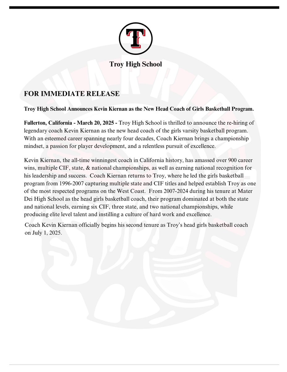 Troy Athletics (@troyhsathletics) on Twitter photo Press Release - Kevin Kiernan hired as varsity girls basketball coach at Troy High School. <a href="/KevinKkiernan/">Kevin Kiernan</a> <a href="/fjuhsd/">Fullerton Joint Union High School District</a> <a href="/ocvarsityguy/">Dan Albano</a> <a href="/SteveFryer/">Steve Fryer</a> <a href="/latsondheimer/">eric sondheimer</a> <a href="/OCSportsZone/">OC Sports Zone</a> <a href="/OCRegSports/">OC Register Sports</a> Press Release - Kevin Kiernan hired as varsity girls basketball coach at Troy High School. <a href="/KevinKkiernan/">Kevin Kiernan</a> <a href="/fjuhsd/">Fullerton Joint Union High School District</a> <a href="/ocvarsityguy/">Dan Albano</a> <a href="/SteveFryer/">Steve Fryer</a> <a href="/latsondheimer/">eric sondheimer</a> <a href="/OCSportsZone/">OC Sports Zone</a> <a href="/OCRegSports/">OC Register Sports</a>