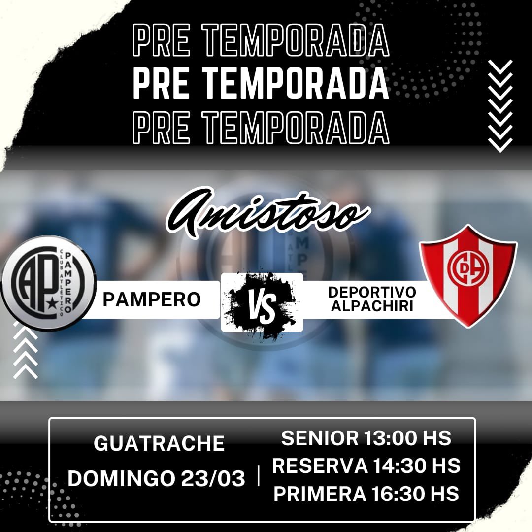 También el domingo estaremos con los preparativos de cara al inicio de la Copa del Sur. 
Recibiremos en un amistoso a Deportivo Alpachiri en las categorías Senior, reserva y Primera División.