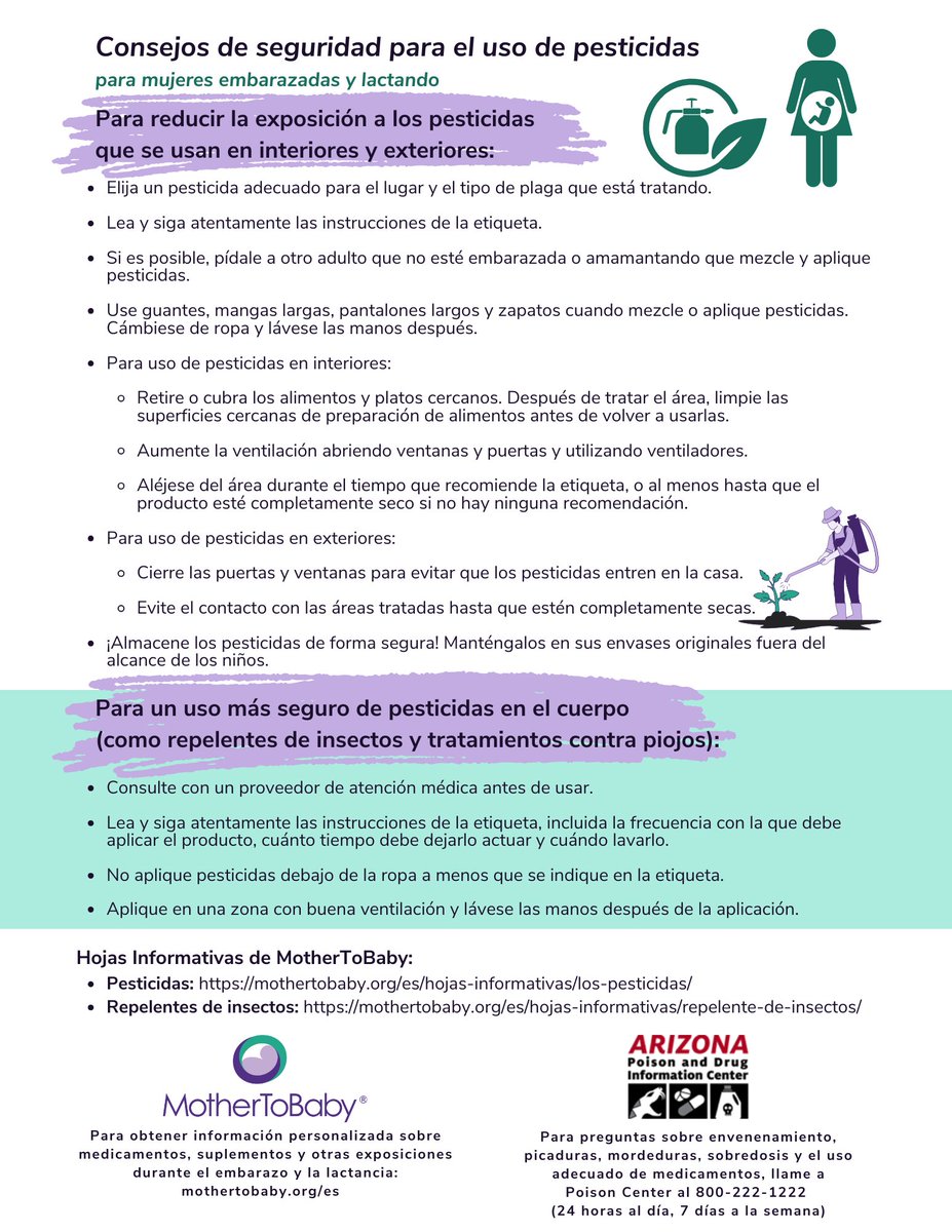 It’s #NationalPoisonPreventionWeek &amp; safer use of pesticides is important. We’ve partnered with @Azpoisoncenter to highlight how to lower exposure to pesticides during pregnancy &amp; while breastfeeding. Check out our infographic in English &amp; Spanish! Like &amp; rt to spread awareness!
