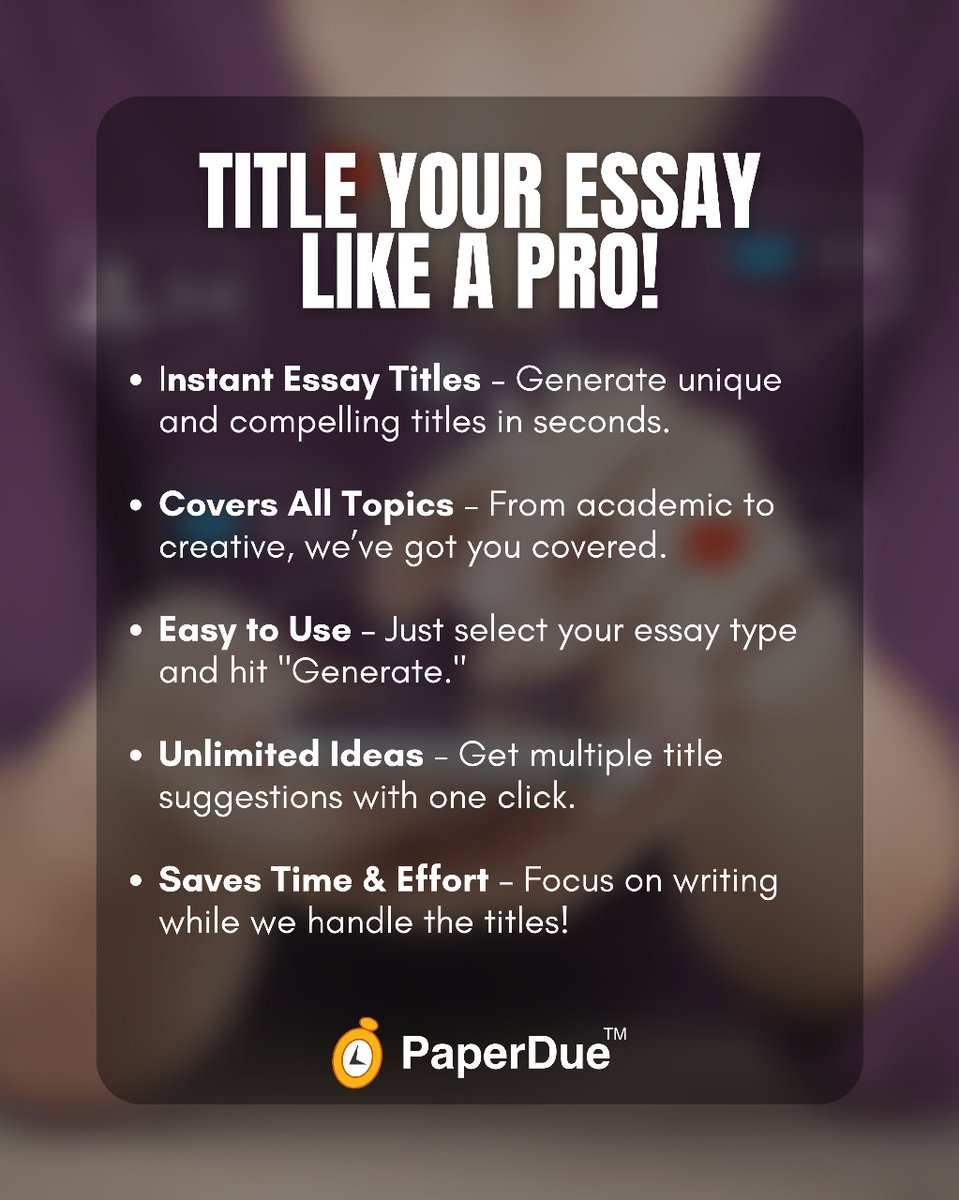 PaperDue's tweet photo. Struggling to find the perfect essay title? 🎓 Let our Essay Title Generator do the work! 

One click, endless ideas—making academic writing easier, faster, and more creative than ever! 🚀✨ https://t.co/Vf2dL8mzJ2

#EssayTitleGenerator #WritingMadeEasy https://t.co/fhczKcydsY