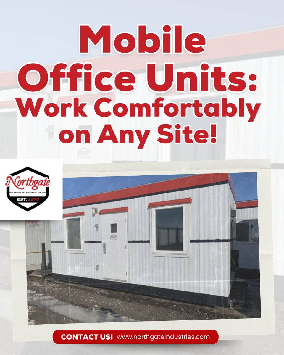's tweet image. Designed for convenience, comfort, and efficiency—perfect for job sites, remote locations, and temporary workspaces. Get yours delivered today! 🏢📍

#MobileOffice #ModularSolutions #WorkAnywhere #ConstructionLife #RemoteWork #OfficeOnTheGo #BusinessSolutions #NorthgateIndustries