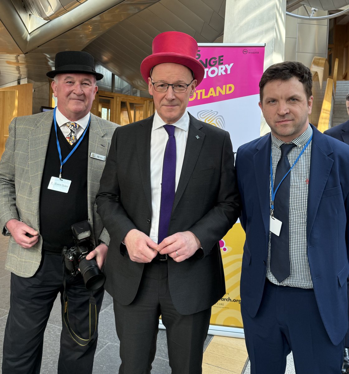 braintumourrsch's tweet image. With a week to go until #WearAHatDay day we have been at @scotgov with @ScotGovFM @JohnSwinney.  It is time to change the story in Scotland and advance #braintumourresearch for Scottish #braintumour patients @hugh1eadams