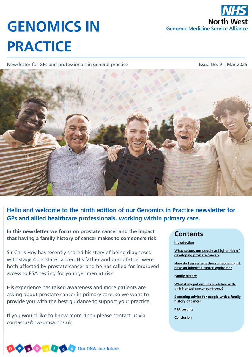Latest edition of our newsletter for GPs and professionals in general practice now available on our website: bit.ly/4iKeyQh   #ProstateCancer #Cancer #GeneralPractice #PrimaryCare #Genomics #GenomicMedicine