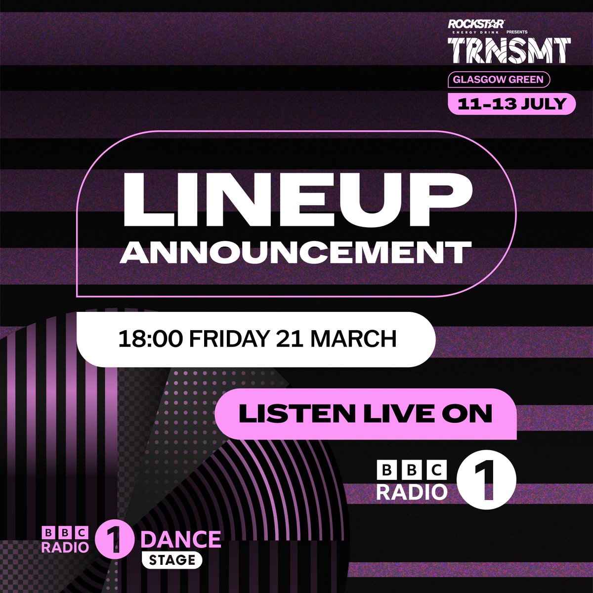 TRNSMT Festival (@trnsmtfest) on Twitter photo Brand new for 2025, Radio 1’s Dance Stage will be heading to Rockstar Energy presents TRNSMT!💥Taking over the Boogie Bar, R1’s Dance stage will host both local talent as well as established DJs.
Lineup coming tomorrow LIVE on <a href="/BBCR1/">BBC Radio 1</a> at 6PM.
Listen – trnsmt.co/listen-live Brand new for 2025, Radio 1’s Dance Stage will be heading to Rockstar Energy presents TRNSMT!💥Taking over the Boogie Bar, R1’s Dance stage will host both local talent as well as established DJs.
Lineup coming tomorrow LIVE on <a href="/BBCR1/">BBC Radio 1</a> at 6PM.
Listen – trnsmt.co/listen-live