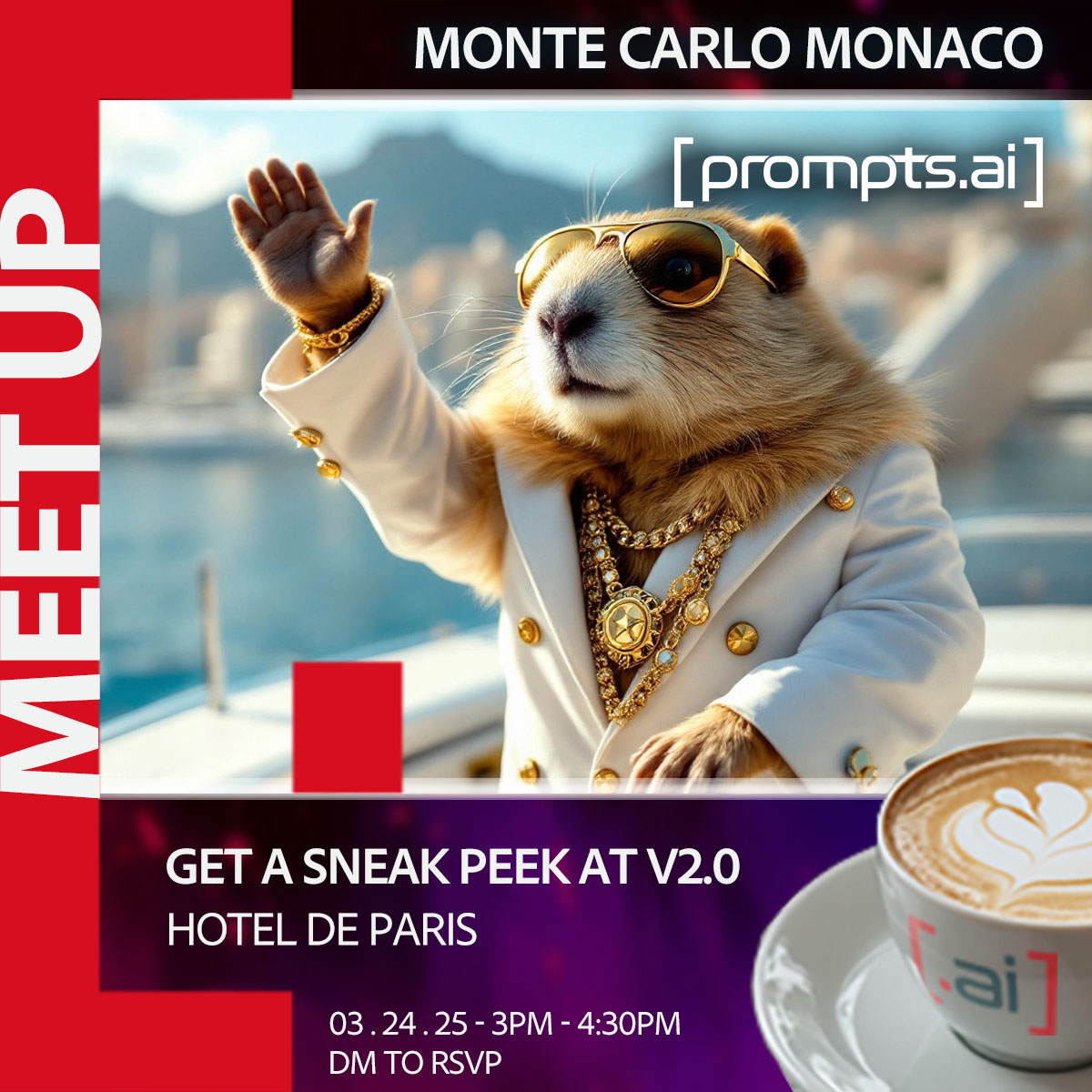 FindPrompts's tweet photo. ⛵ Bonjour, Monaco! Elegance Meets Innovation! See how even James Bond could use [https://t.co/ilkZhbtKLq] to increase productivity 🕵️
 
We would love to host you for an exclusive https://t.co/ilkZhbtKLq coffee meetup. 
 
Let’s discuss cutting-edge AI in a setting as inspiring as the Riviera. Secure your spot at Hotel De Paris on Monday the 24th from 3PM - 4:30PM—limited seats! 
 
🚀 DM to RSVP

☕ #AI #promptsai #MonacoTech #AIConnect