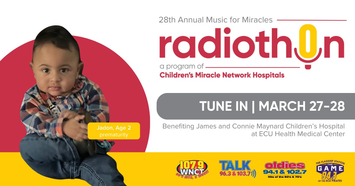 🌟 28th Annual Music for Miracles Radiothon is NEXT WEEK! 🌟

📅 March 27 &amp; 28 ⏰ 6:00 AM – 6:00 PM

 Together, we can change kids' health to change the future. 💙

🎶 Tune in, spread the word, and let’s create miracles—one donation at a time! 🌈